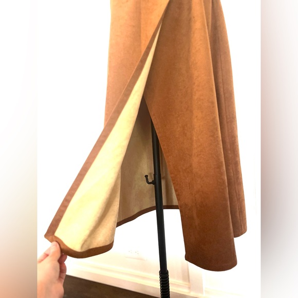 Vintage 70s Faux Suede Suit Matching Blazer and Midi Wrap Skirt Large Caramel - Picture 13 of 16